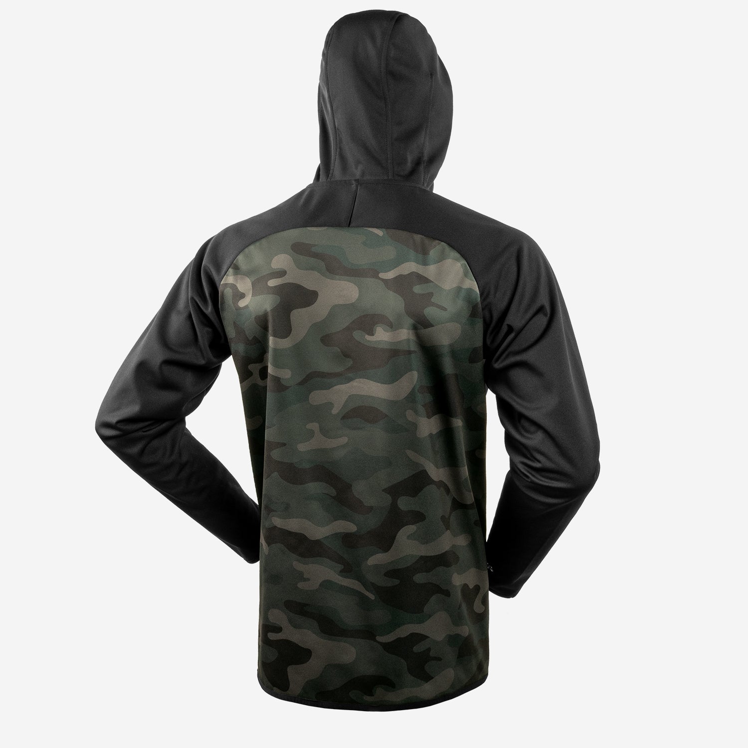 Black and camouflage jacket on a white background